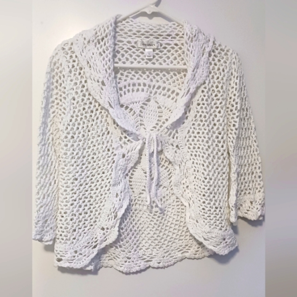 Dress Barn Women's White Shimmer Cardigan. Size Small.
